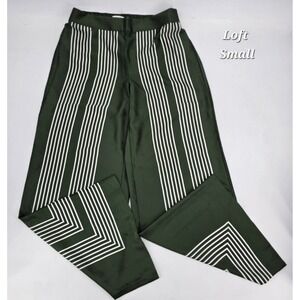 LOFT Olive Green Striped Wide Leg Pants Size Small High Rise Geometric Mod